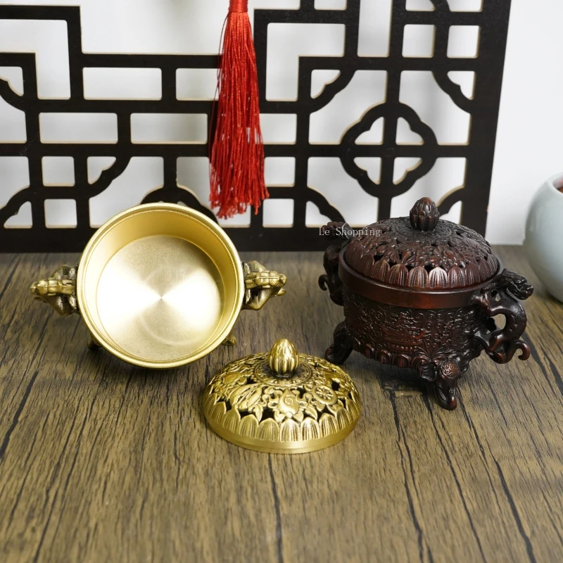 Antique Double Dragon Eight Treasure Auspicious Incense Burner Three-legged Censer Home Decoration Ornaments Religious Supplies