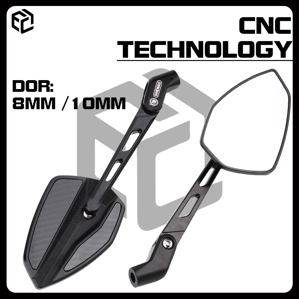 

Универсальные 8 мм 10 мм алюминиевые зеркала для мотоциклов из углеродного волокна с ЧПУ, 360 ° Регулируемый широкоугольный антивибрационный для Streetfighter