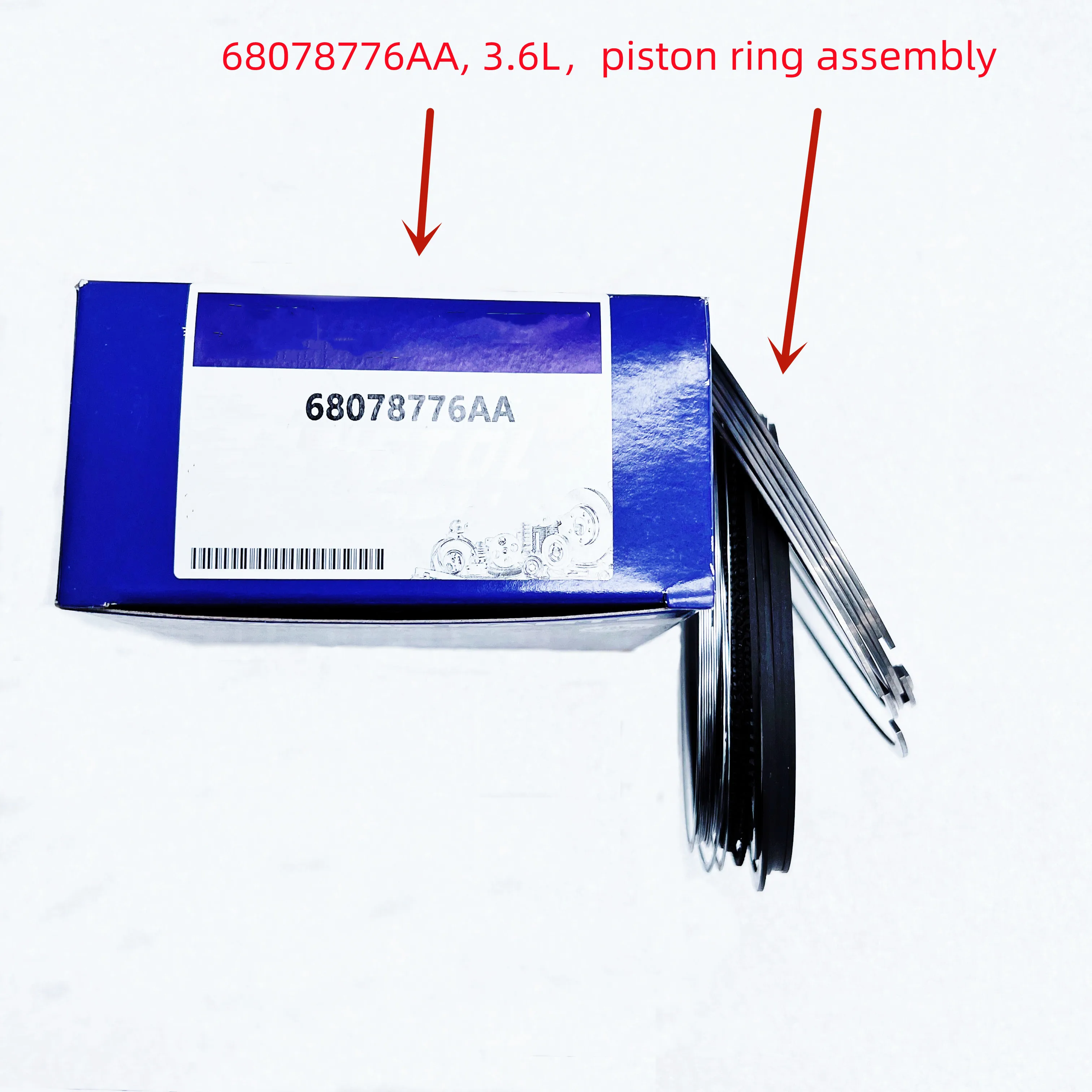 

Piston Ring Assembly, 68078776AA, For: 3.6L, Wrangler JK,GrandCherokee WK,Urban RVRT, DodgeChallenger,LX300C,RAM1500,2011-2024