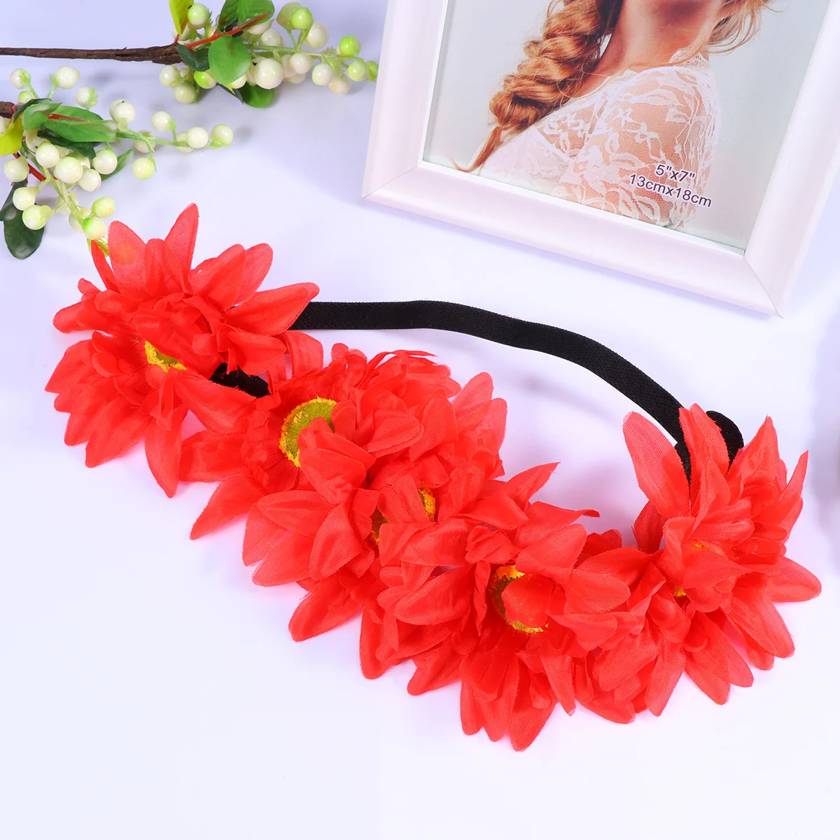 

Hair Bands Artificial Flower Headband Headbands Floral Headpiece Bohemia Red