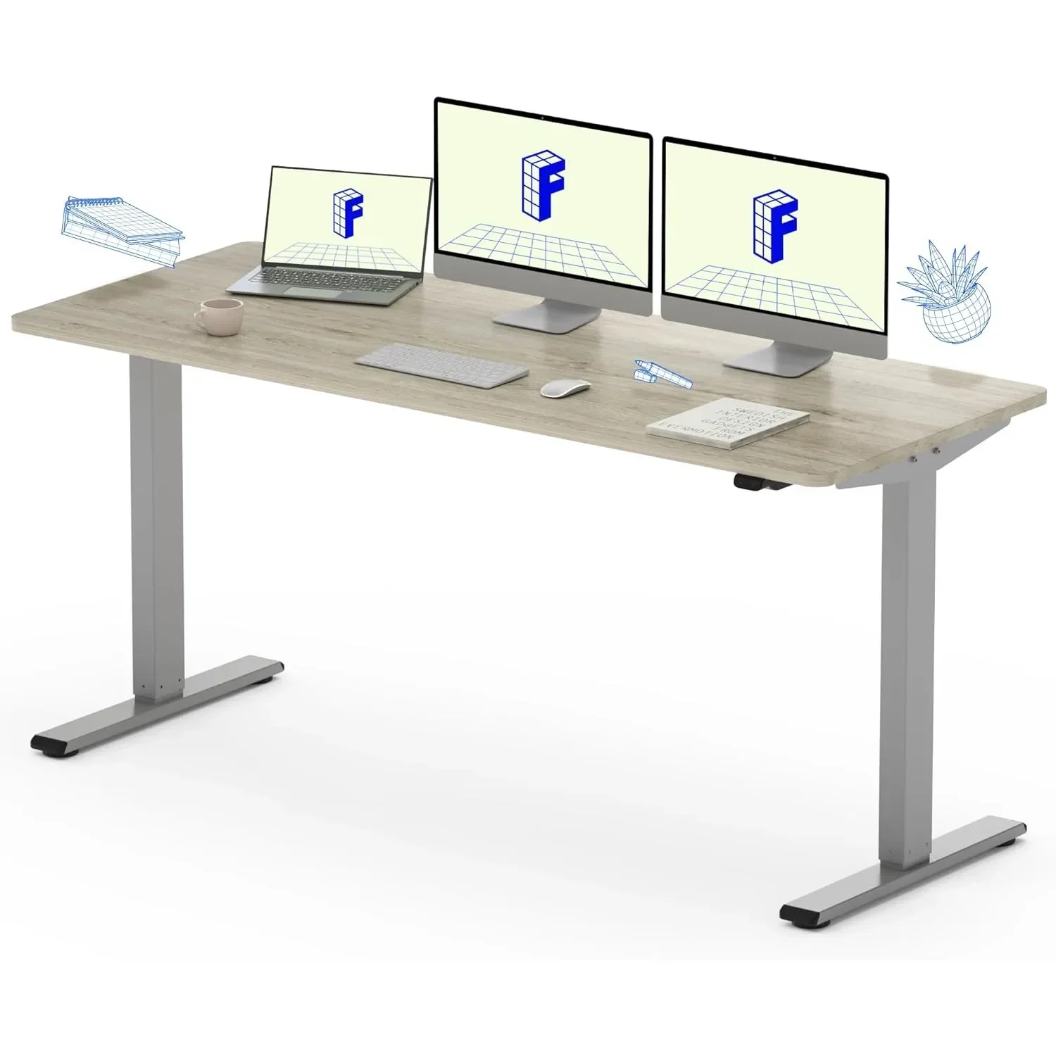 One-Piece Standing Desk 60 x 24 Inches Height Adjustable Electric Desk