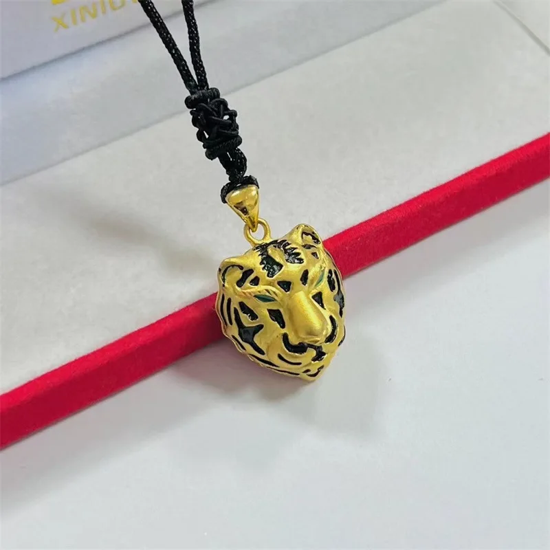 

Light luxury fashion 9999 24K real gold colorful leopard pendant domineering trendy necklace accessories