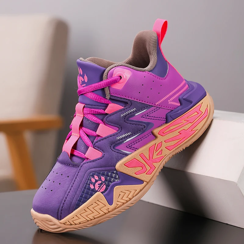 

Fashion Leather Kid Sneakers Professional Practical Basketball Shoes for Boy Outdoor Non-slip Girl Sports Shoes chaussure enfant