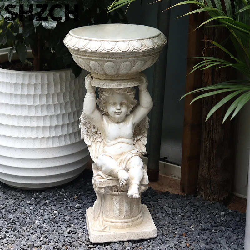 Vintage Angel Bird Feeder Large Roman Style Garden Decor for Villa European Classic Outdoor Planter Patio Ornament & Bird Bath