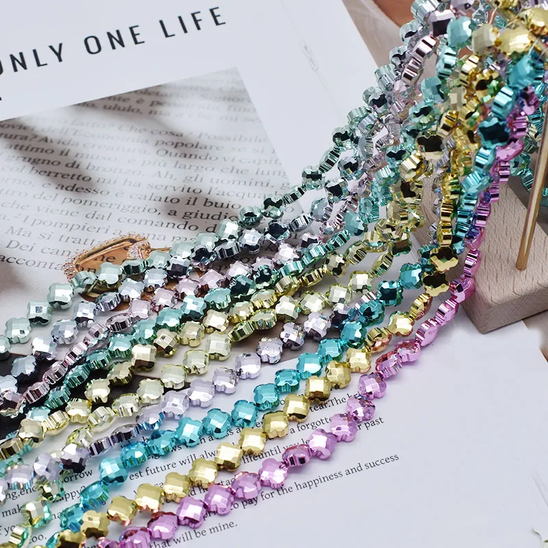 8mm-0.31inch 30pcs Crystal Glass Faceted Beads Gold Color Rose Four Leaf Cover Beads Loose Spacer Beads for Jewelry Making DIY