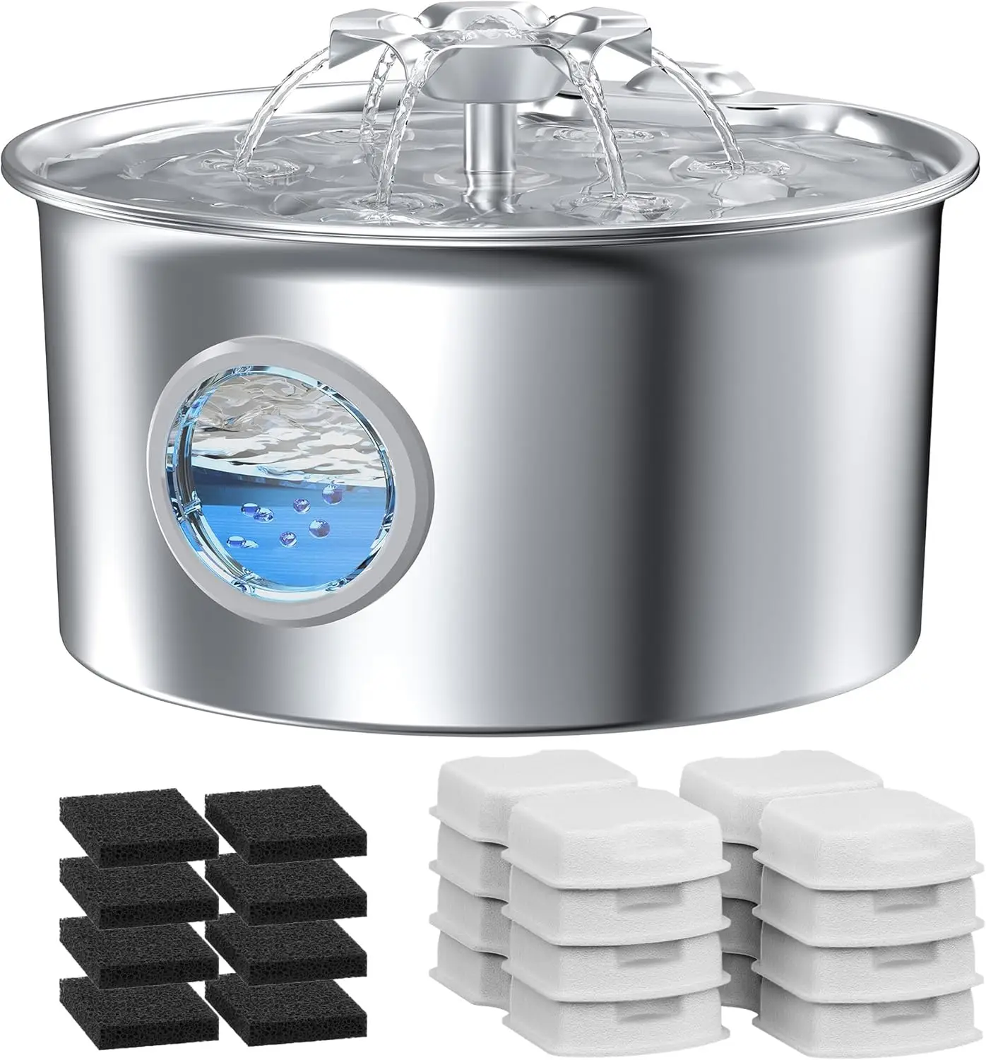 

Фонтан для воды из нержавеющей стали для кошек, 88 унций, с 8 фильтрами, тихая автоматическая поилка для кошек и собак