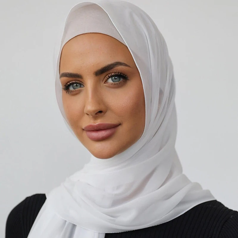 Chiffon Hijab With Matching Undercap Set Neck Cover Cotton Jersey Caps Women Muslim Hijab Sets Headband Scarf 180*70cm