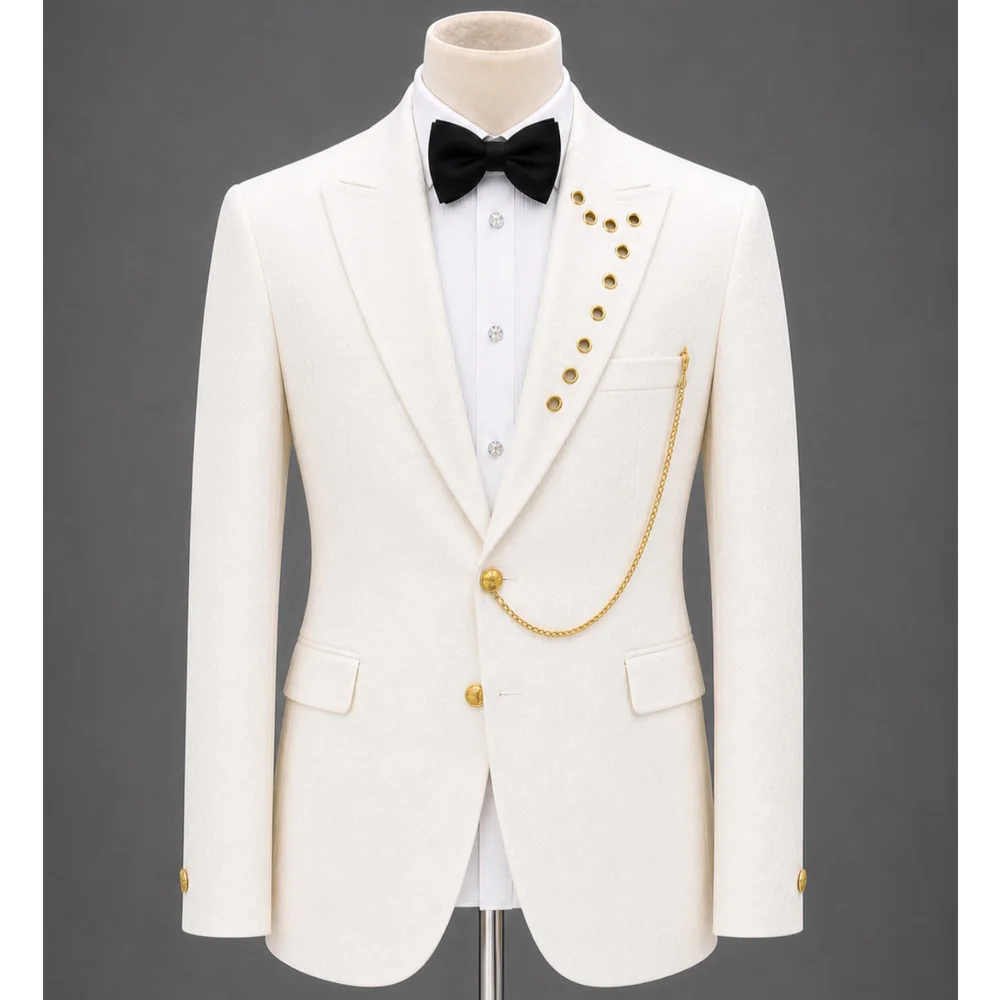 

Luxury Beads Crystals Men Suit Attire Shiny Lapel Groom Tuxedos 2 Piece Man Fashion Party Prom Blazer Customized Costume Homme