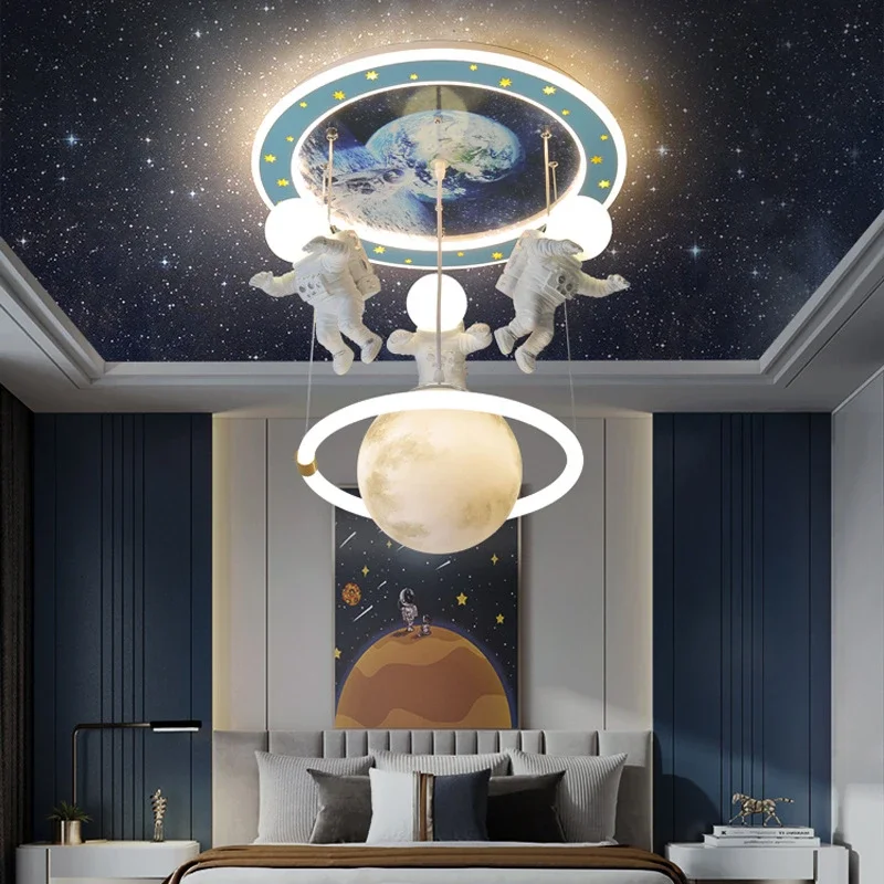 Plafoniera nordica LED astronauta camera da letto camera dei bambini lampade a sospensione wanding Earth Moon Lamp Light Fixtures per Celling