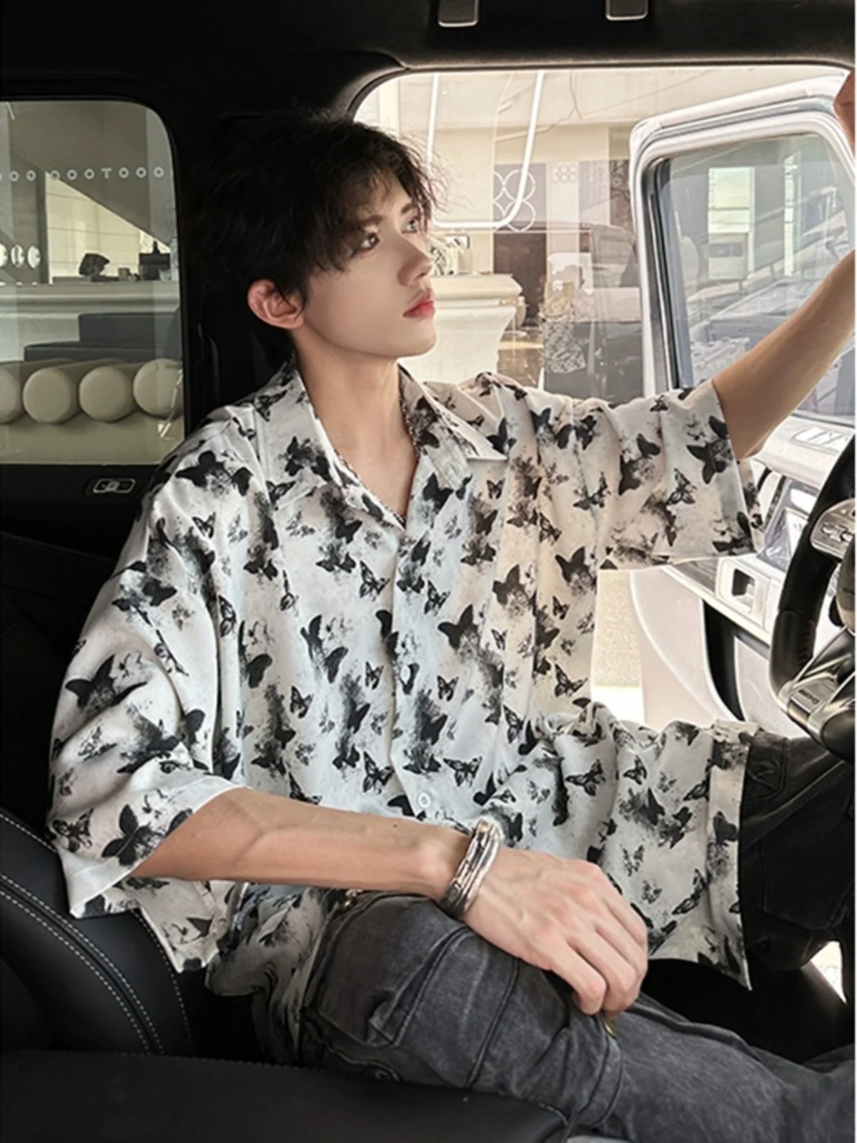 

Dance Print Ice Silk Half Sleeve Shirt Cuban Collar Beachwear Fashionable Summer Men's Shirt Casual Loose Fit