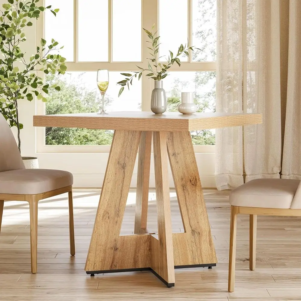 Square Dining Table for Small Spaces - Pedestal Base, Suitable for Home and Restaurant Use (Brown)