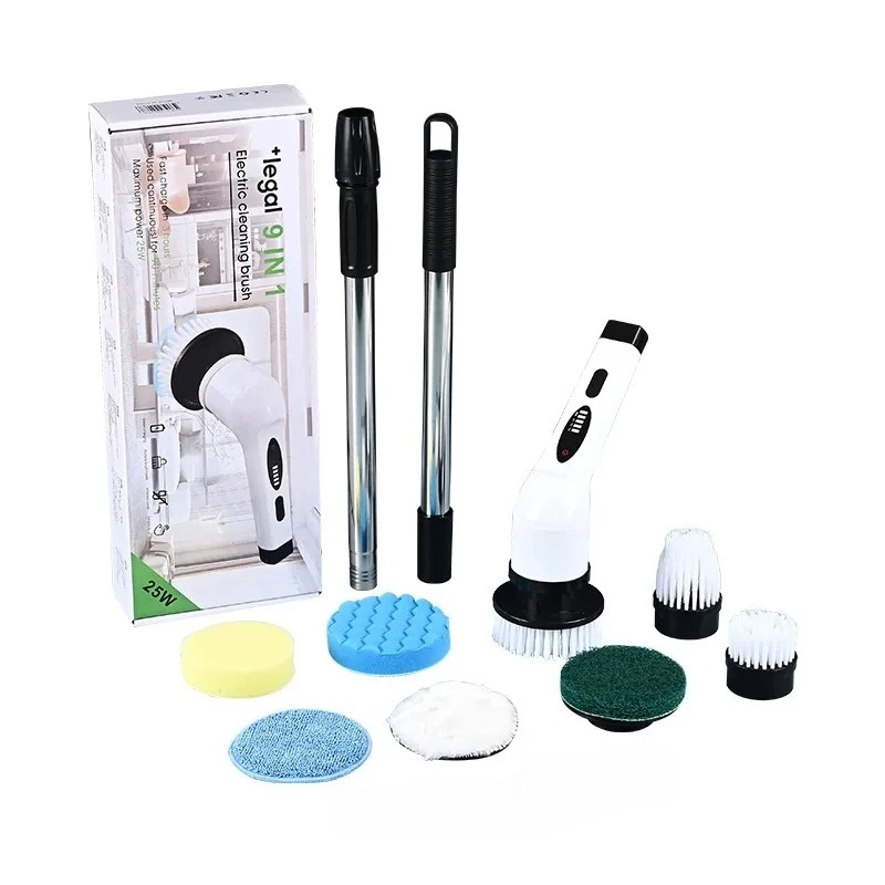 جهاز تنظيف دوار كهربائي لاسلكي من UPWORK مع 9 رؤوس فرشاة ومقبض تمديد - تنظيف كهربائي للحمام والمطبخ والبلاط
