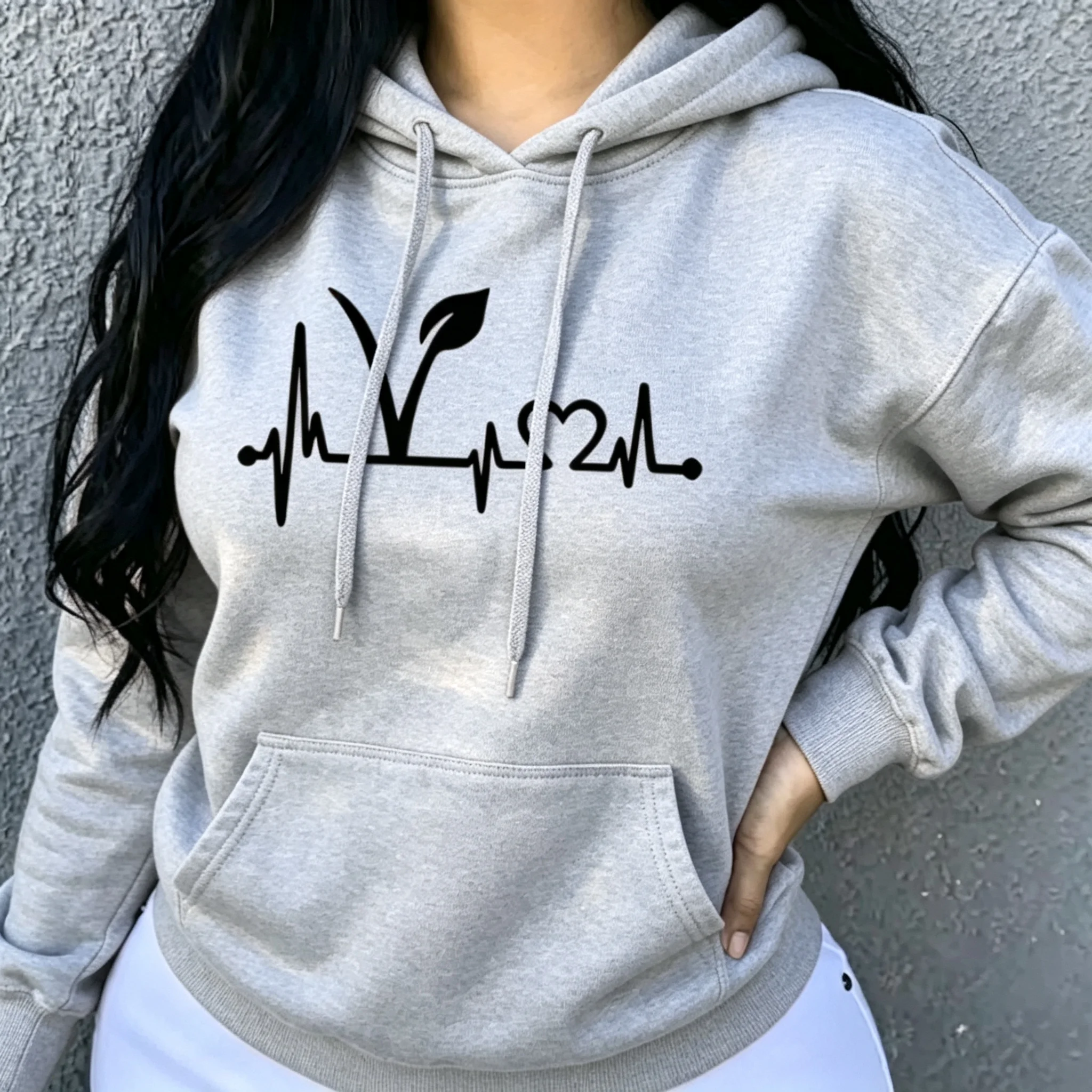 New Women's 2026 Casual Hoodie Autumn/winter Heartbeat Print Men's Loose Hoodie Couple Sweatshirt Women's Hoodie Top Streetwear