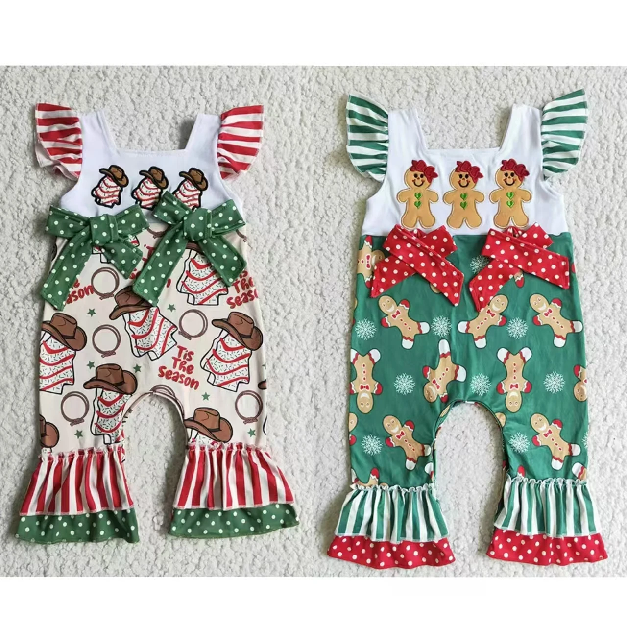 Christmas Baby Girl Embroidery Cake Tree Gingerbread Toddler Romper Newborn Infant Children Snap Button Kids Cotton Jumpsuit