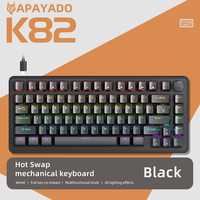75% Mechanical Keyboard Wired with Media Knob, APAYADO K82 Black Hot Swap Keyboard, ABS Keycaps Transparent Character Backlight