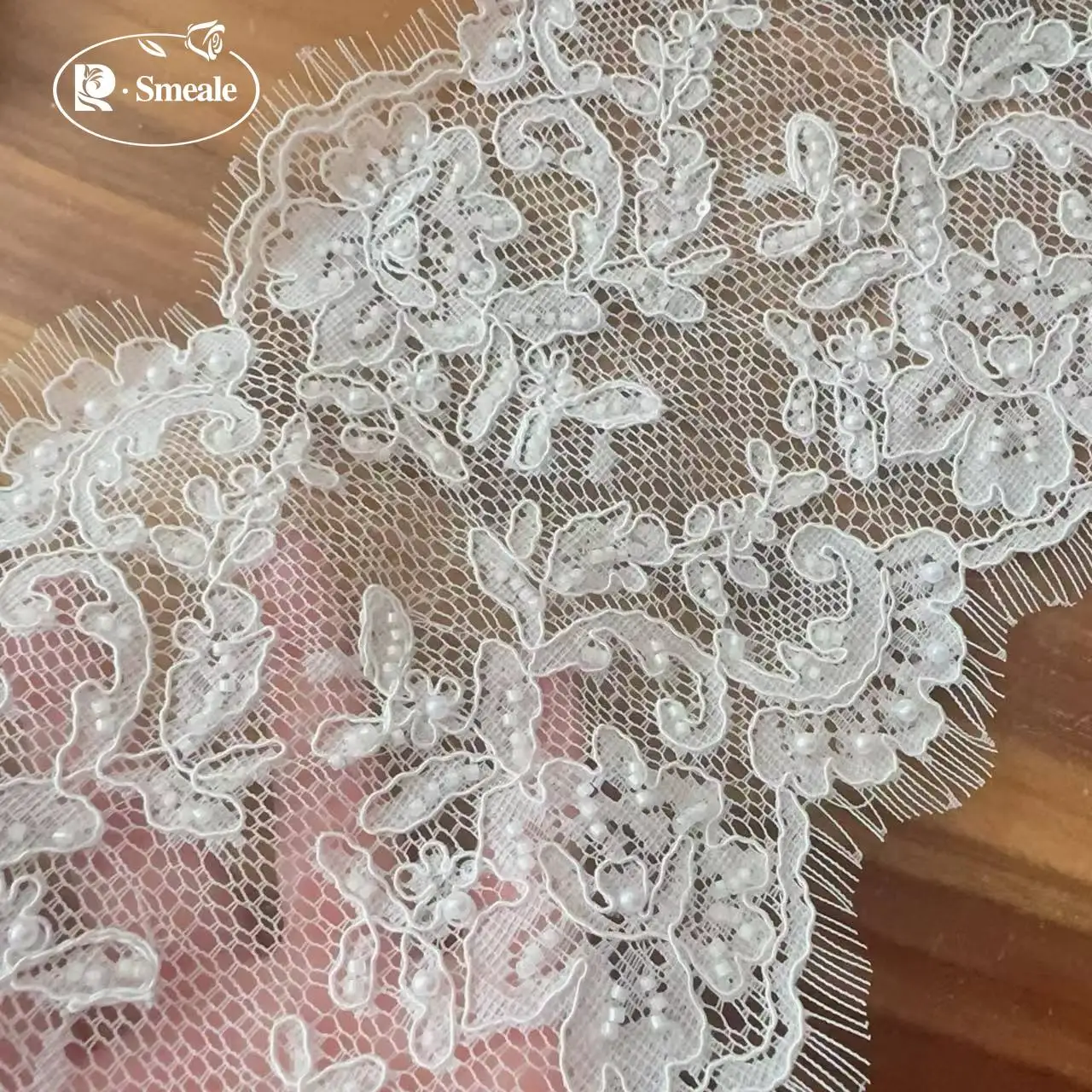 1,5 Meter/Stück. Seilstickerei, weiße, genähte Perlenspitze, Spitzenkopfschleier, Hochzeitskleid, dekorative Accessoires, handgemachte Spitze zum Selbermachen – Detail 4