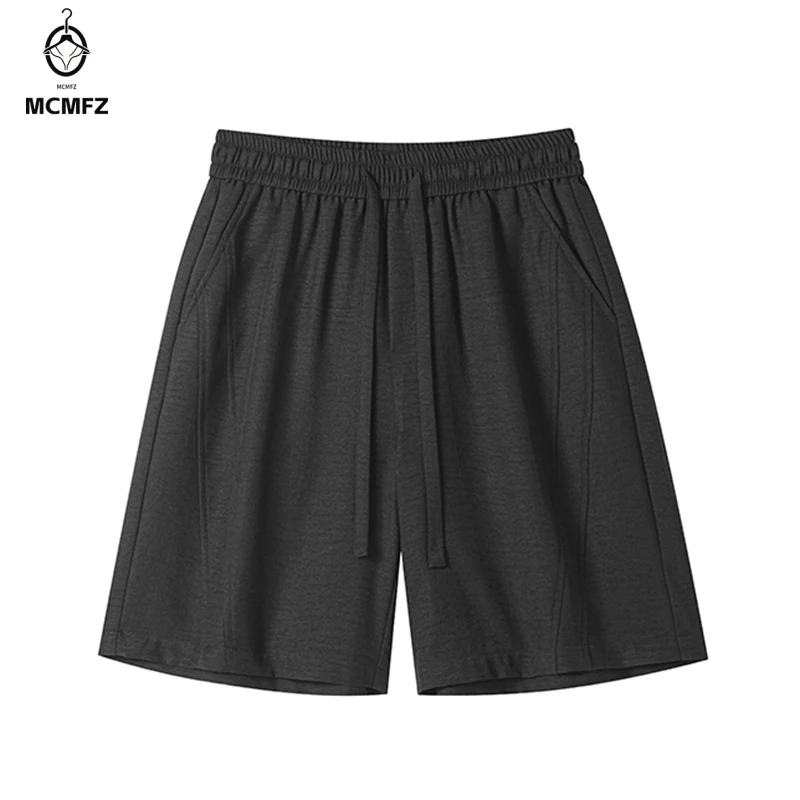 Summer Basic Bermuda Shorts Men Straight Cut Elastic Drawstring Waist Wrinkle Resistant Material Easy Matching Bottoms