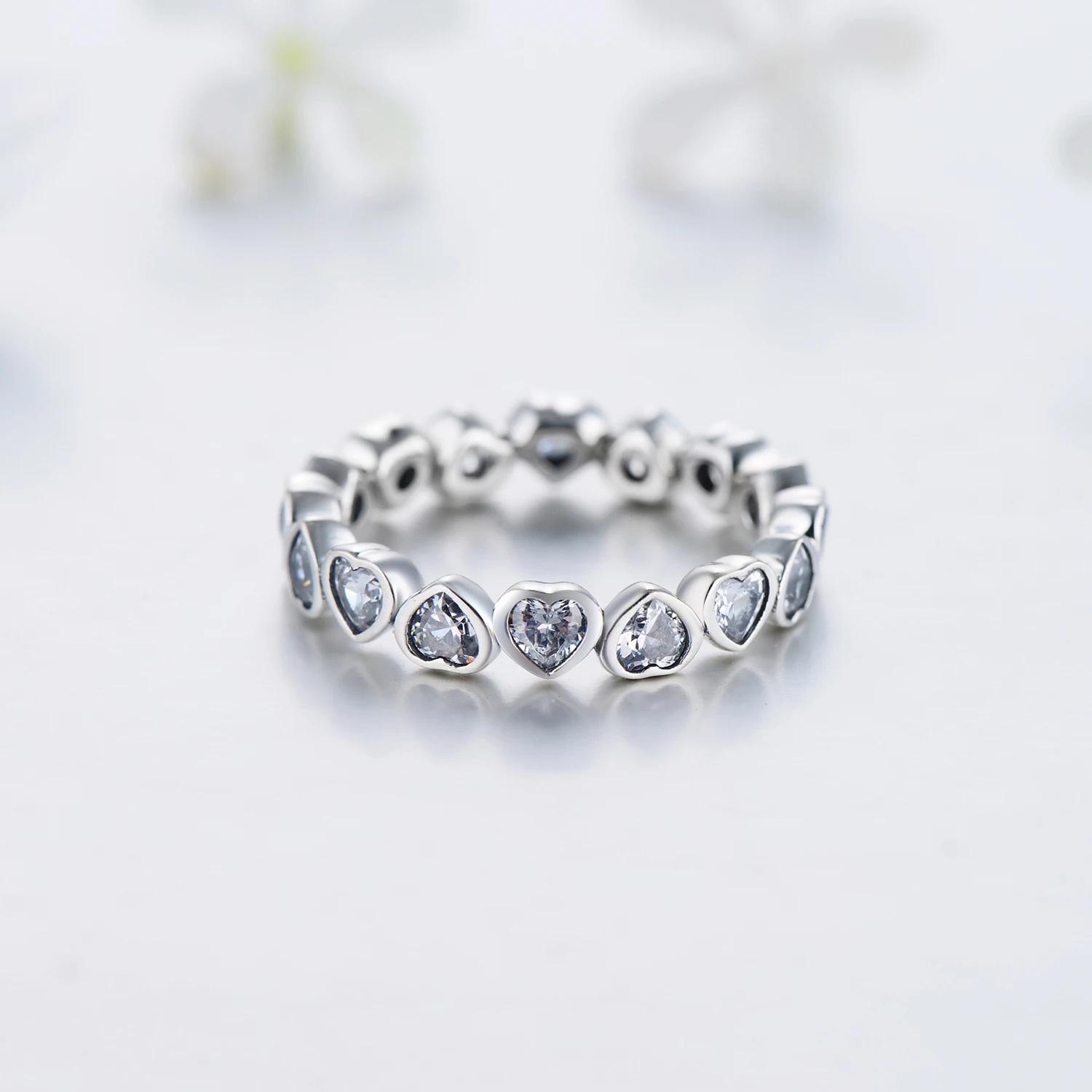 Modian Fashion Classic Cubic Zirconia Jewelry Real 925 sterling silver Love Hearts Ring Eternity Simulated Ring Bands Jewelry