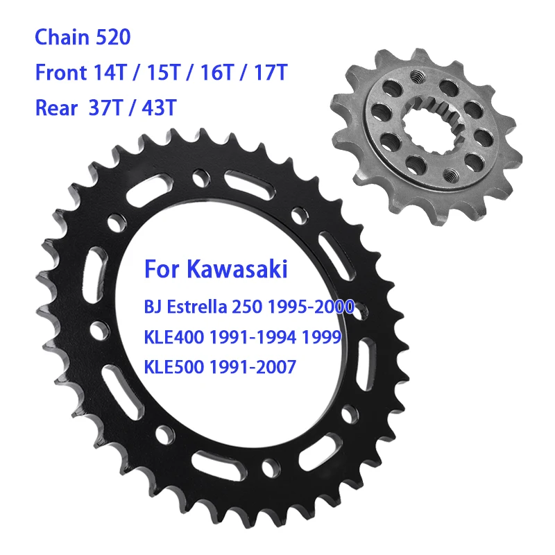 520 Chain 13T/14T/15T Front 37T/43T Rear Sprocket For KAWASAKI KLE400 KLE500 KLE 400 500 BJ Estrella 250