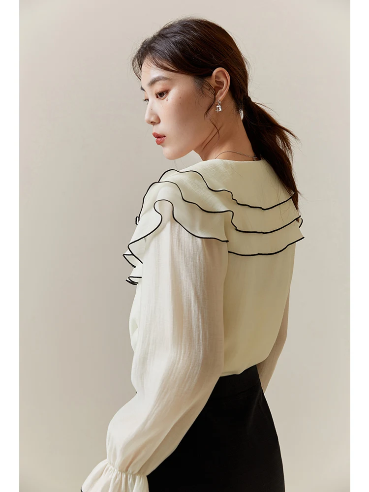 DUSHU French Court Style Three-layer Ruffled Shirts Women Sweet Tops Autumn 2022 Graceful Vintage Dinner Party Female Blouses