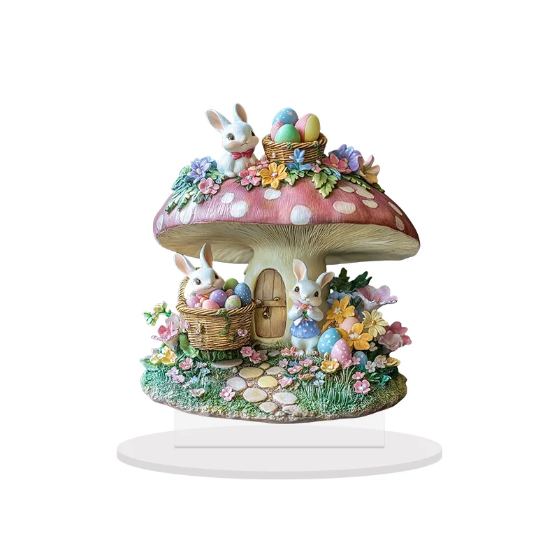 Fairy Tale Dream 2D Acrylic Decor Rabbit Mushroom House Scene Desktop Decor High Aesthetic Multi functional Home Easter Ornament