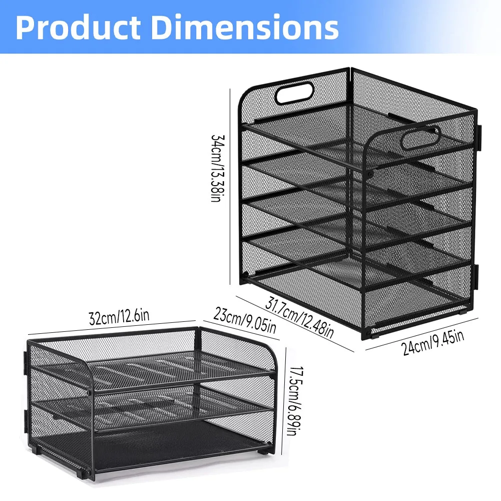 Paper Organizer, Mesh Desk File Organizer Paper Sorter Holder with Handle, Metal Desktop Shelf Tray, Paper Sorter for Office