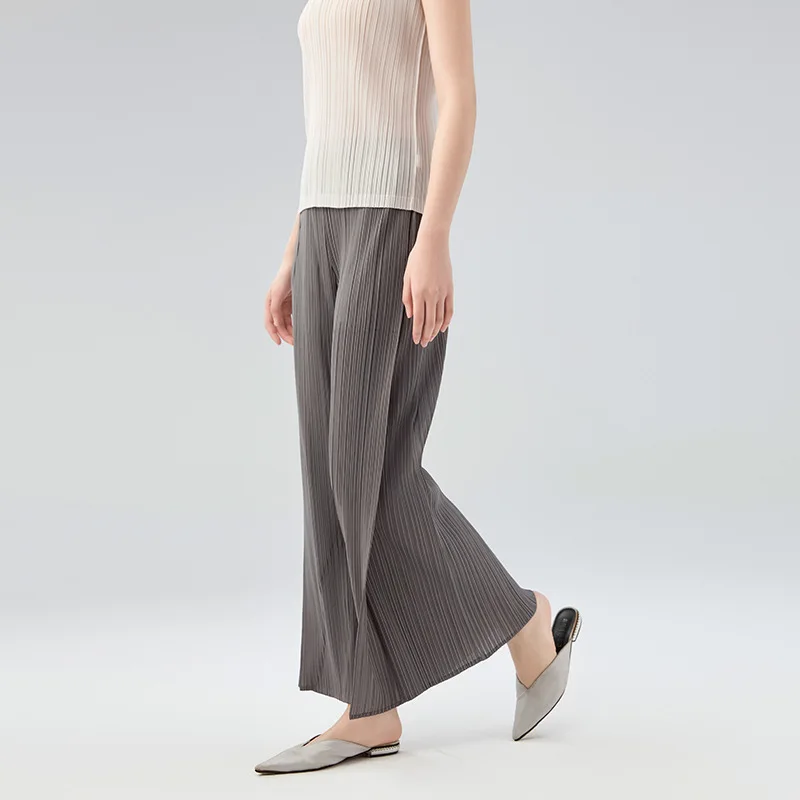 Miyake Pleated Casual Pants Women 2025 Summer New Temperament Mid-waist Pleated Long Paragraph Splicing Straight Pants
