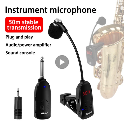 Saxofón micrófono inalámbrico micrófono saxofón transmisor y receptor UHF profesional Mikrofon música Mike Kit de micrófono Microfon