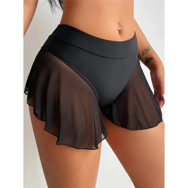 S-2XL 프릴 러플 미드웨이스트 비키니 하의 수영복 여성 수영복 브라질리언 탕가 팬티 속옷 2025