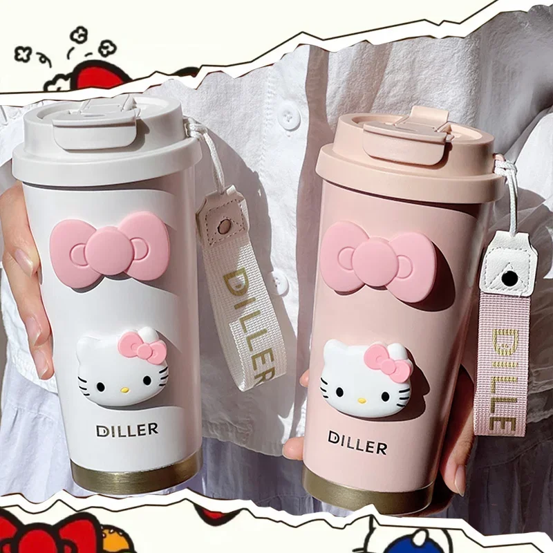 

Милая мультяшная кружка Hello Kitty, портативная, новая, для студентов, стильная, для кофе, простая, охлаждающая, из нержавеющей стали, термокружка