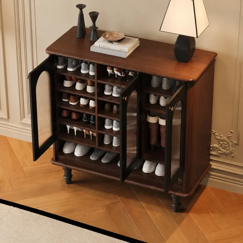 Pine Retro Solid Wood Shoe Cabinet Household Entrance Storage Medium Antique Light Luxury Doorway Organizer