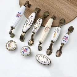 Retro Rural Ceramic Pattern Kitchen Drawer Handles Antique Furniture Cabinet Knob Wardrobe Dresser Shoe Cabinets Door Pulls