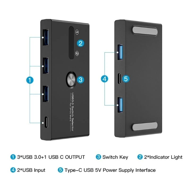 Type C USB KVM Switcher 2 In 4 Out Switching Box For Effortless Switching