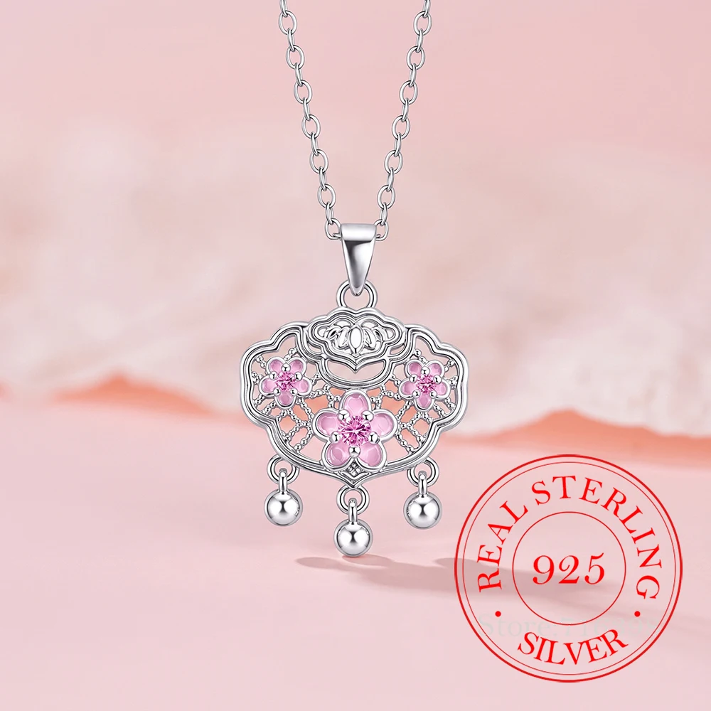 925 Sterling Silver Jewelry Crystal Flower Safety Lock Necklaces Pendants for Women Wedding Party Jewelry For Girls Friends Gift