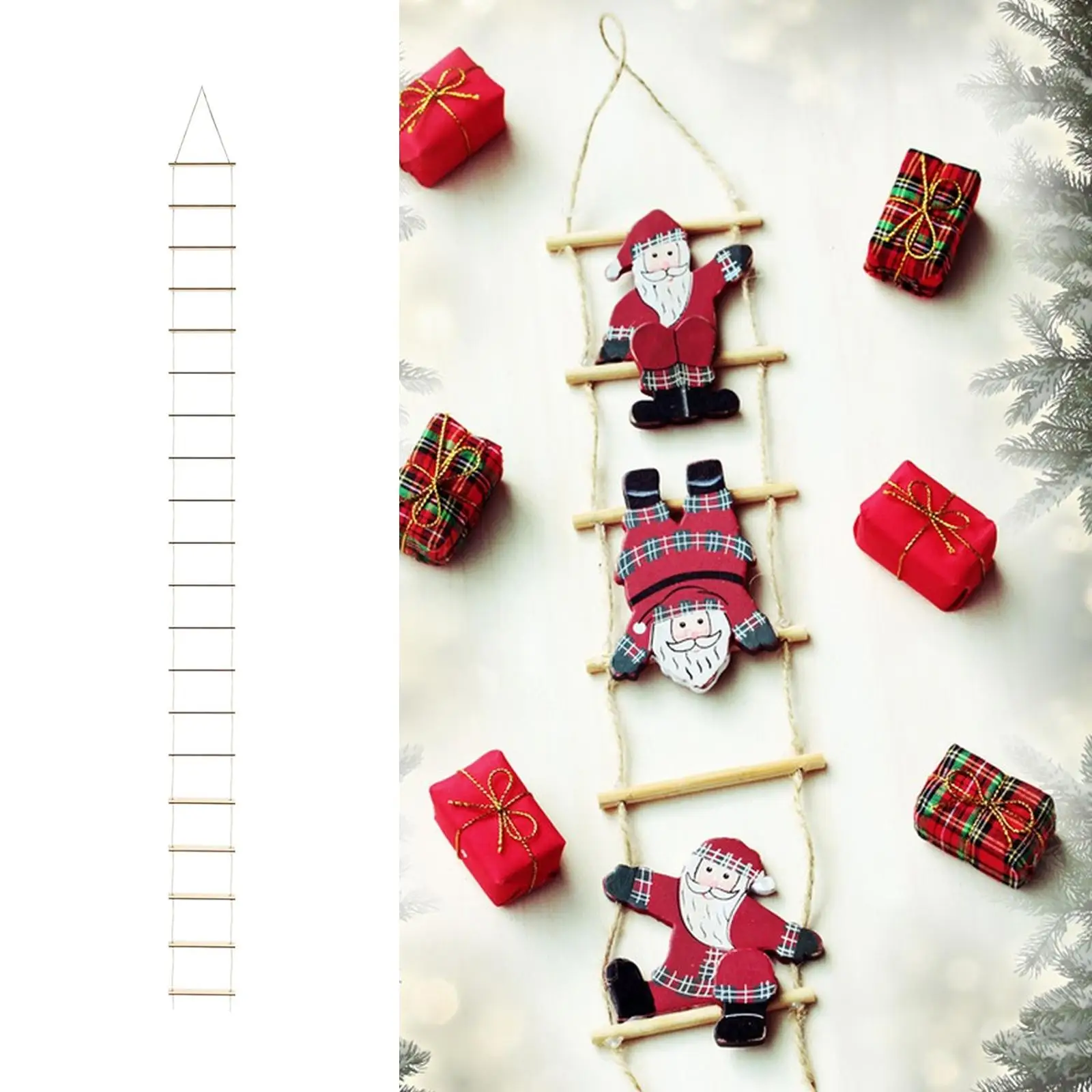 Rustic Mini Rope Ladder with 20 Wooden Steps Fairy Garden Gnome Decoration for Home DIY Project