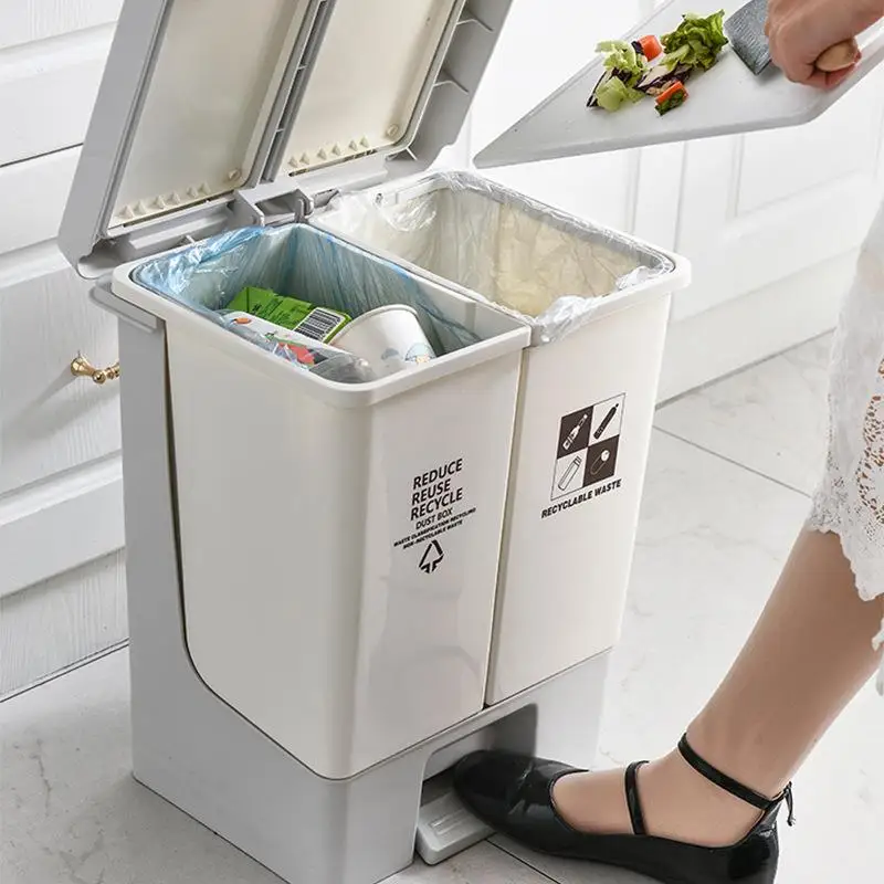 

trash can Household living room Creative kitchen Special large pedal with cover Dry and wet separation food waste trash can