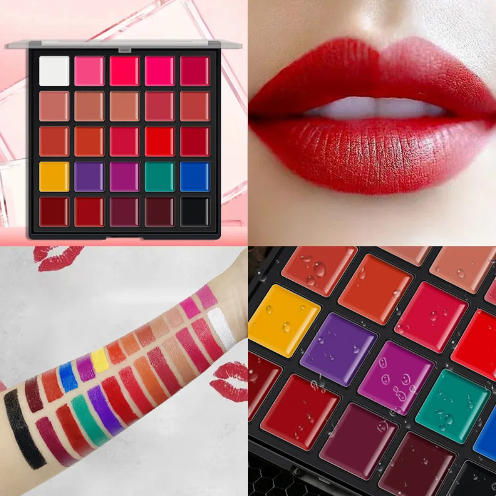 25 Color Lipstick Plate Moisturizing Lip Gloss Long-Lasting Waterproof Makeup Color Set Eyeshadow Blush Multi-Functional Plate