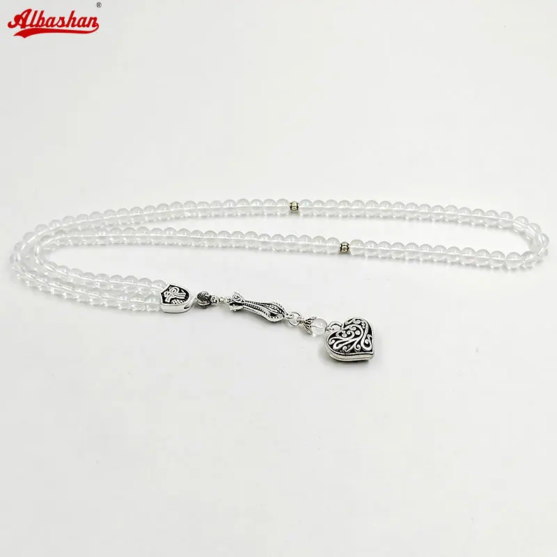 Tasbih-Perles de prière en pierre de cristal blanc, chapelet musulman, accessoires islamiques, cadeau Eid Ramadan, bracelet Misbaha, 6mm, 99