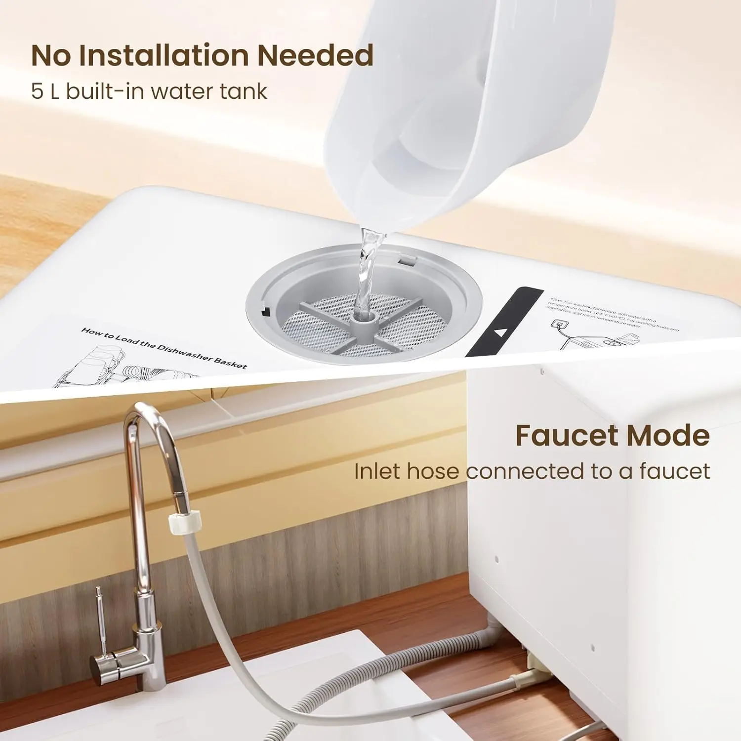 Portable Countertop Dishwasher  No Hookup Needed 6 Programs  Built-in Water Tank Baby Care Air-Drying Ideal for Apartments RVs