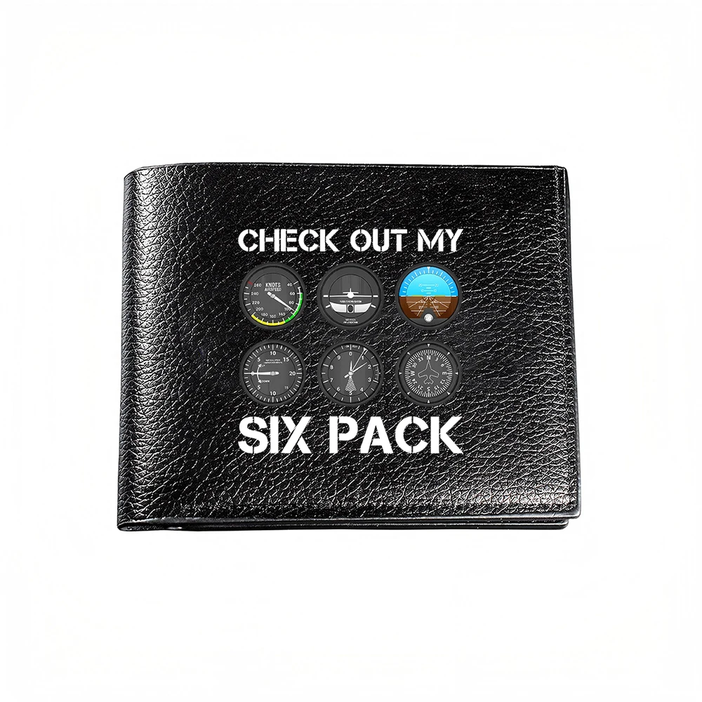 Check Out My Six Pack Aviator Instrument Panel Design Men's Wallet Card Holder Casual Business Fashion Print