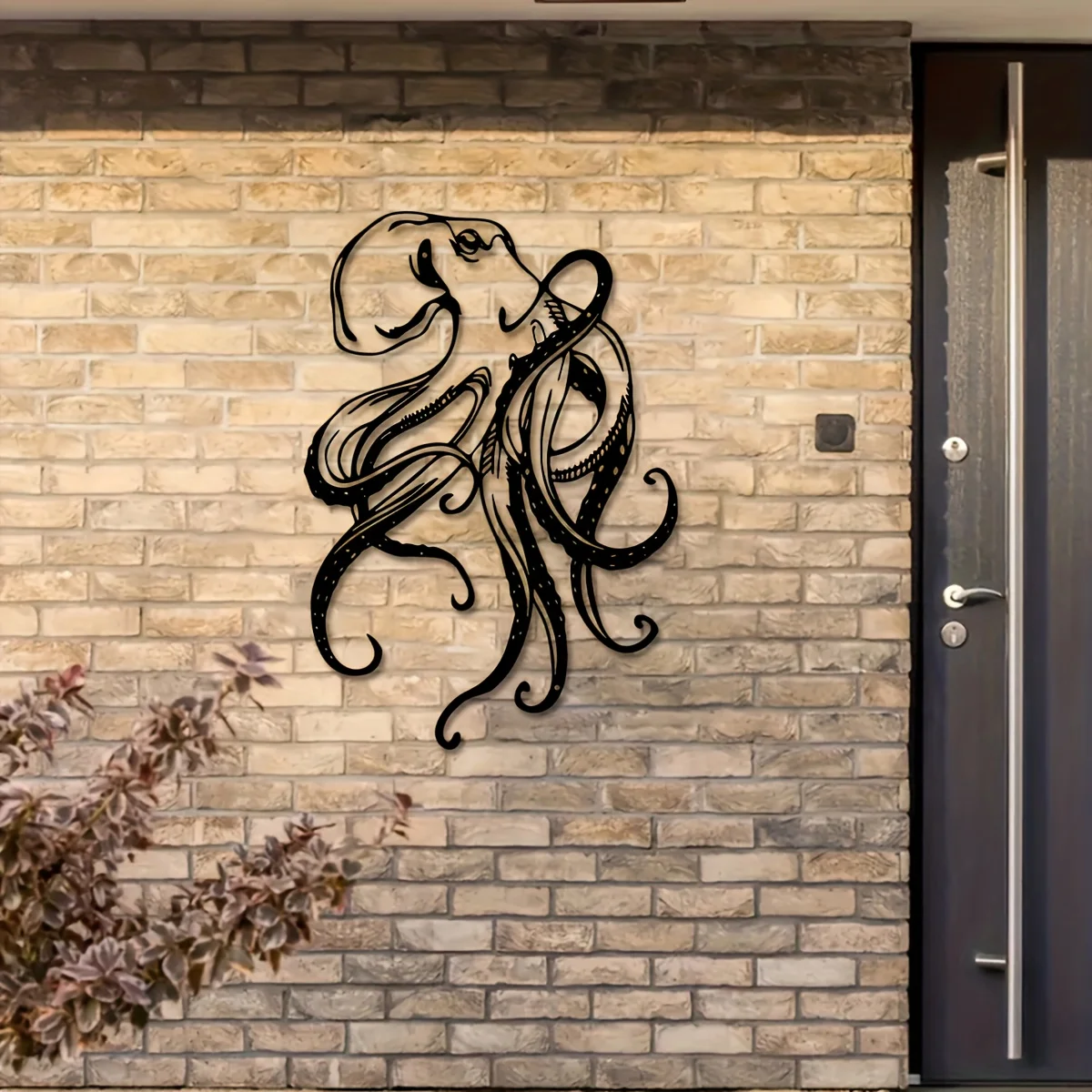 Metal Wall Art Octopus Tentacle Nautical Iron Rustic Hanging 15.74in Black Sculpture for Living Room Home Coastal Decor Gift