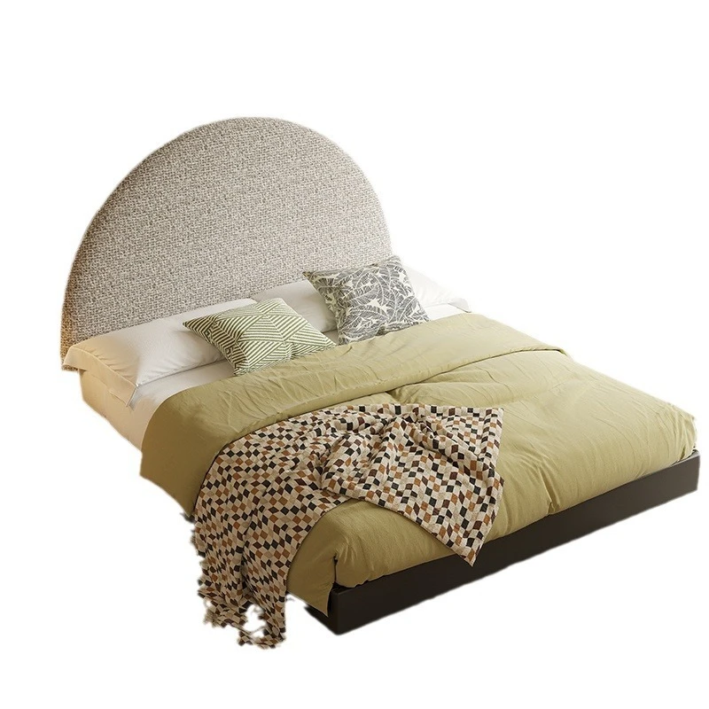 Retro style semicircular fabric art bed, wabi-sabi wind 1.8 meters double master bedroom Chinese ancient style B & B hotel