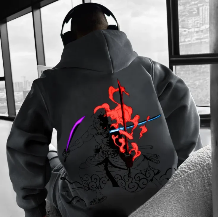 هوديس رسمي للرجال والنساء مطبوع عليه الرسوم المتحركة قطعة واحدة، هوديس فضفاضة وكبيرة الحجم للشارع