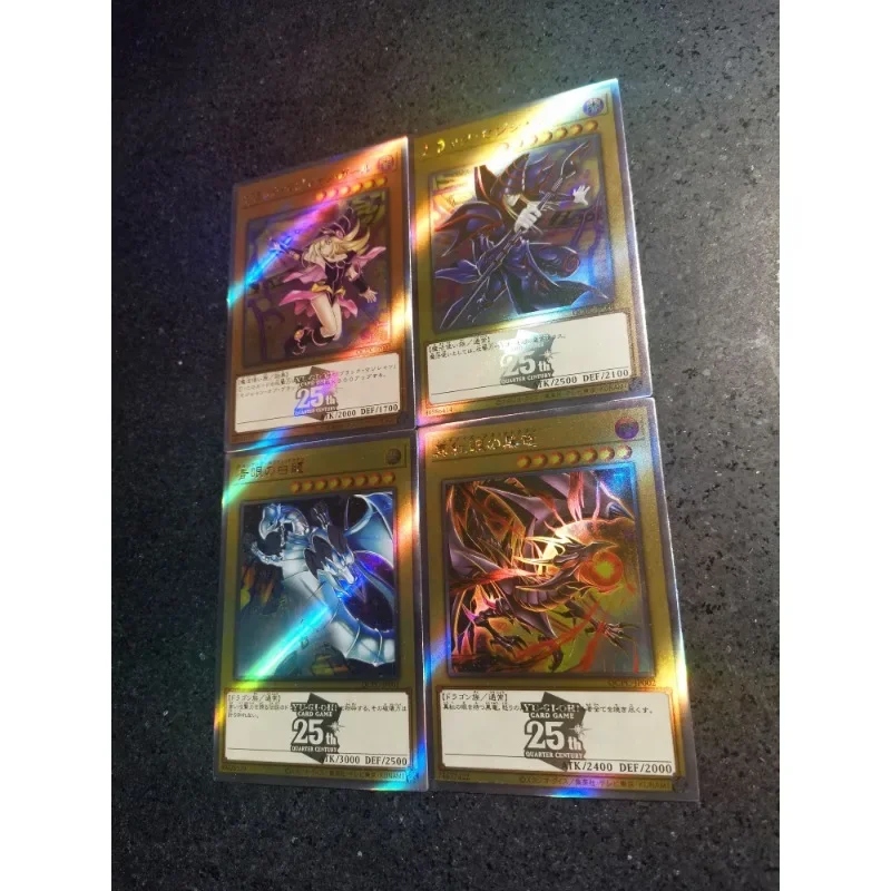 4pcs/set YuGiOh Black Magician Girl Blue-Eyes White Dragon Self Made Refraction Flash Card Anime Classics Game Collection Cards