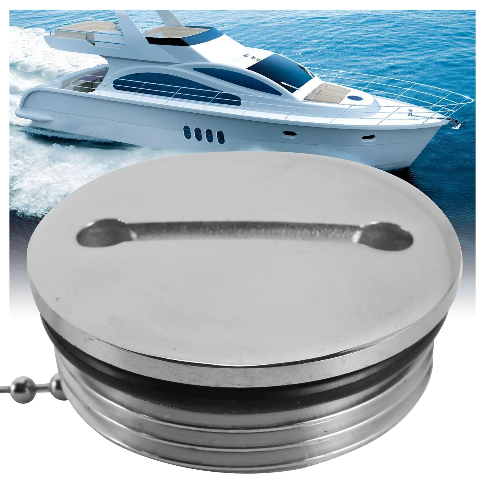 Boat Deck Fill Filler Replacement Cap With Chain Stainless Steel Fuel Water Gas-N31R