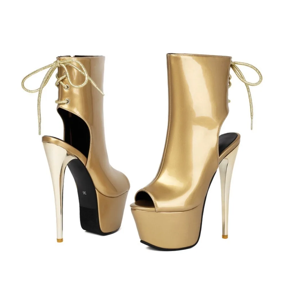Women's Plus Size 34-47 Peep Toe Platform Heeled Ankle Boots Side Zipper Back Lace Up Stiletto Heels 5 Colors Available 1832