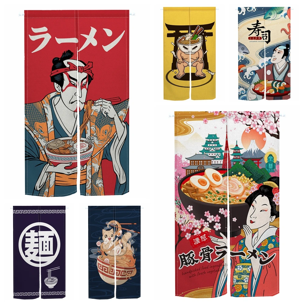 Japanese Noren Lamian Noodles Door Curtain Cartoon Ramen Sushi Restaurant Bathhouse Partition Doorway Hanging Split Half-Curtain