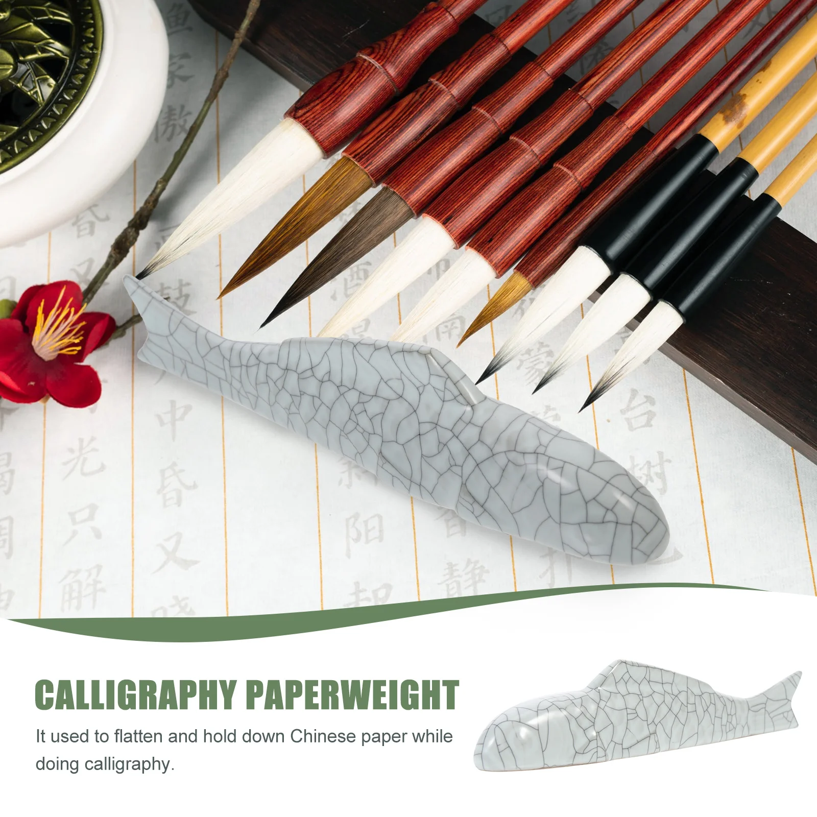 

1 Premium Ceramic Chinese Calligraphy Paperweight Carp Shaped for Drawing Kanji Writing Desktop Stationery Tool Holding