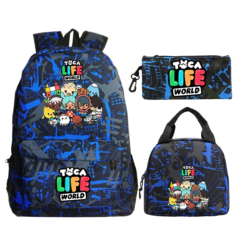 Toca Life World Print Backpack with Lunch Bag & Pencil Case 3pcs Set School Bag Lightweight Student Backpacks Boys Girls Bookbag