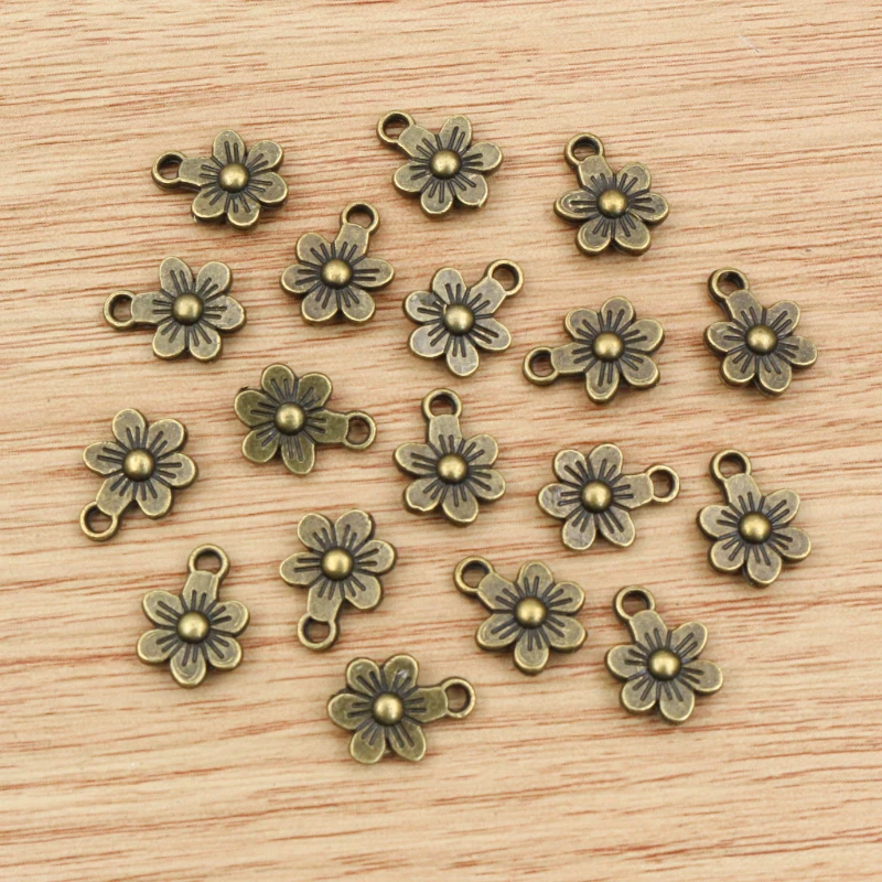 20pcs 12x9mm Flower Charms Double Sided Antique Making Pendant fit,Bronze Gold Vintage Antique Silver color,DIY Handmade Jewelry